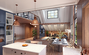 3d architectural rendering barn kitchen - Infinite Prospects